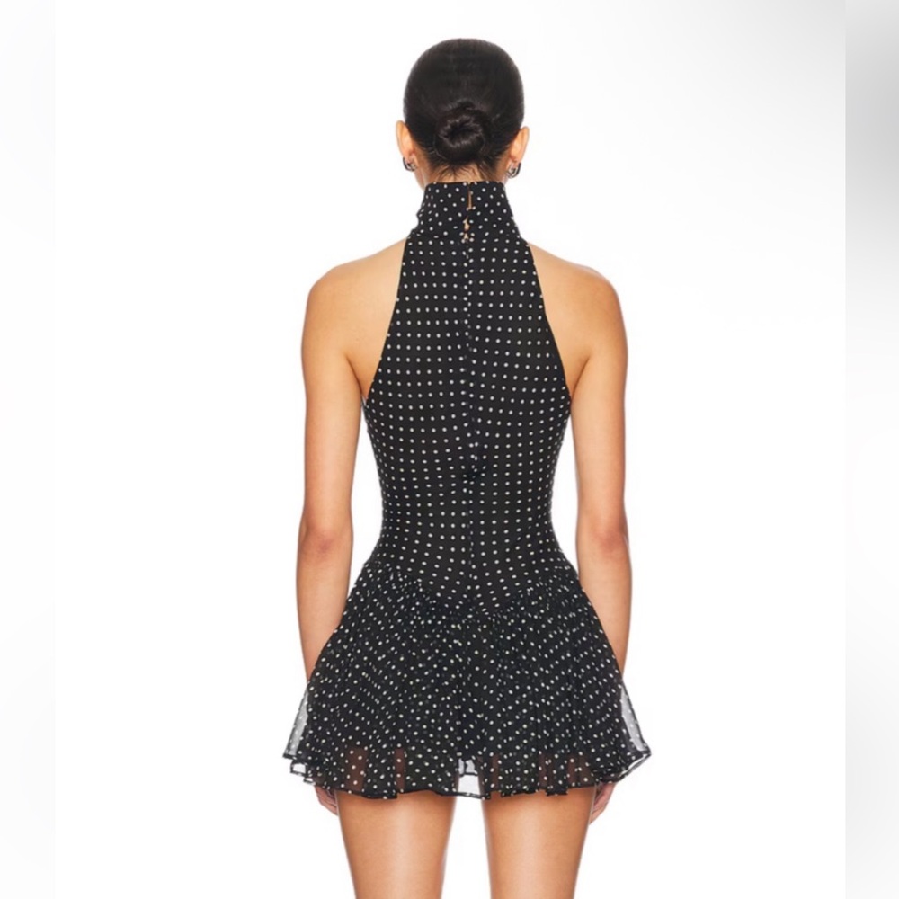 Helsa The Gemma Dress in Printed Silk Chiffon in Black & Ivory Polka Dot Medium - Picture 3 of 13
